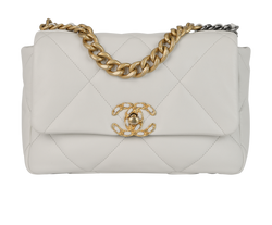19 Flap Small, White, Lambskin, 30206188, B, DB, AC, 3*